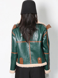 Lambswool Patchwork Leather Short Straight Jacket