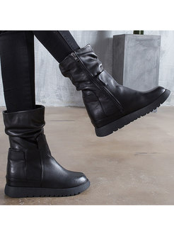 Rounded Toe Ruched Increased Short Boots