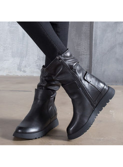 Rounded Toe Ruched Increased Short Boots