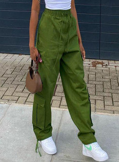 Casual High Waisted Drawstring Straight Cargo Pants