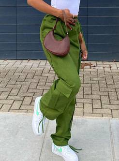 Casual High Waisted Drawstring Straight Cargo Pants