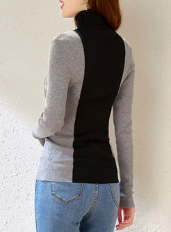 Color-blocked Turtleneck Pullover Slim Sweater
