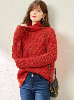 Turtleneck Long Sleeve Color-blocked Pullover Sweater