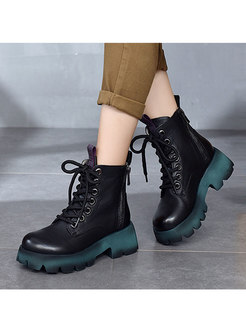 Rounded Toe Lace-up Platform Winter Martin Boots