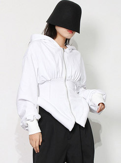 Hooded Long Sleeve Asymmetric Short Jacket