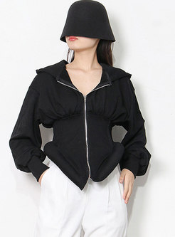 Hooded Long Sleeve Asymmetric Short Jacket