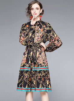 Long Sleeve Floral Single-breasted Shirt Dress