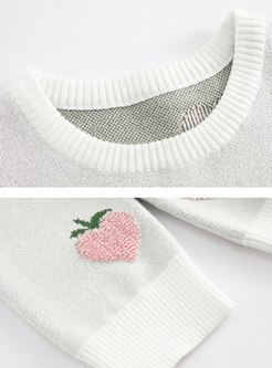 Sweet Strawberry Jacquard Pullover Sweater