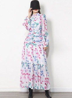Long Sleeve Print High Waisted Boho Maxi Dress