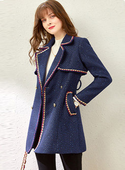Lapel Tweed Sequin Patchwork Belted Slim Blazer