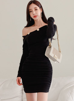 Off-the-shoulder Long Sleeve Mini Bodycon Dress