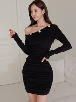 Off-the-shoulder Long Sleeve Mini Bodycon Dress