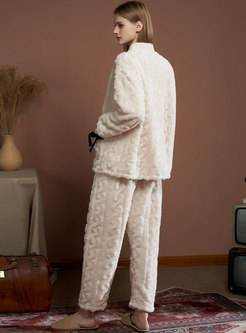 V-neck Coral Bowknot Jacquard Pajama Set