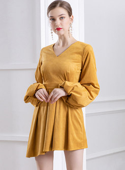 Long Sleeve High Waisted Asymmetric Mini Dress