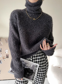 Brief Solid Turtleneck Pullover Loose Sweater