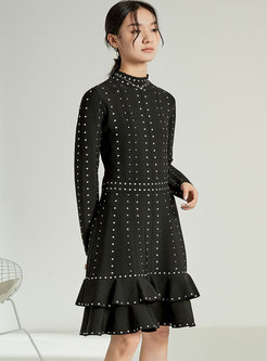 Black Polka Dot Ruffle A Line Sweater Dress