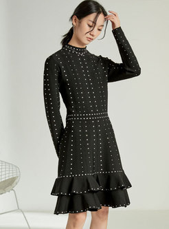 Black Polka Dot Ruffle A Line Sweater Dress