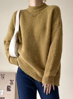 Brief Mock Neck Pullover Loose Sweater