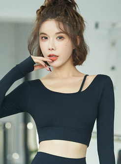 Scoop Neck Pullover Tight Cropped Sports Tops
