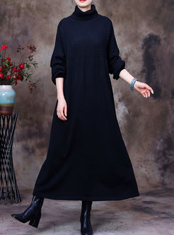 Turtleneck Cable-knit Long Plus Size Sweater Dress