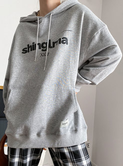 Casual Letter Print Pullover Loose Hoodie