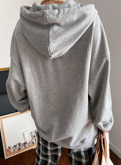 Casual Letter Print Pullover Loose Hoodie