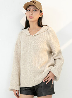 Brief Loose Pullover Cable-knit Loose Sweater