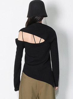 Black V-neck Asymmetric Backless Slim Sweater