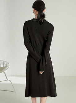 Long Sleeve Single-breasted Midi Sweater Dress