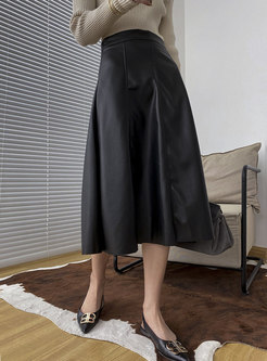 High Waisted Leather A Line Maxi Skirt