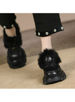 Rounded Toe Short Plush Lined Chunky Heel Loafers