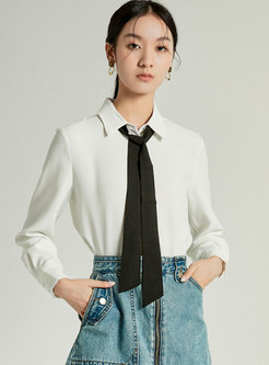Long Sleeve Single-breasted Bowknot Blouse
