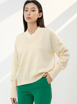 V-neck Long Sleeve Pullover Loose Sweater