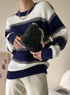 Long Sleeve Striped Pullover Loose Sweater