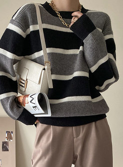 Long Sleeve Striped Pullover Loose Sweater