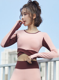 Color-blocked Pullover Tight Short Yoga Top