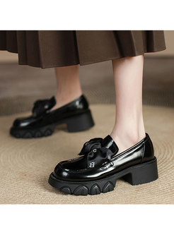 Bowknot Patent Leather Block Heel Loafers