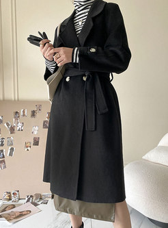 Long Sleeve Double-breasted Straight Wool Peacoat