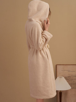 Hooded Lambswool Drawstring Winter Robe