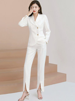 White Single-breasted Slim Blazer & Dress Pants