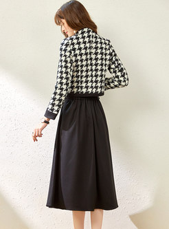 Houndstooth Short Coat & A Line Midi Skirt
