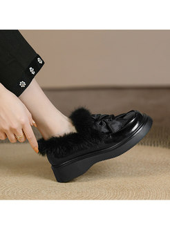Patent Leather Bowknot Platform Loafers
