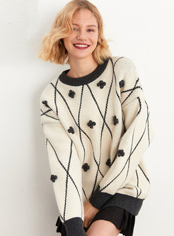 Color-blocked Plaid Pullover Loose Sweater