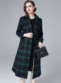 Plaid Double-breasted A Line Long Peacoat
