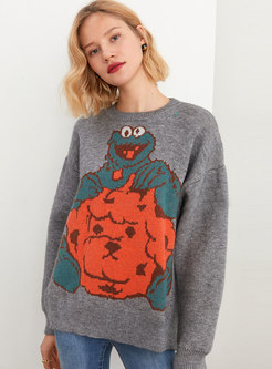 Chic Animal Jacquard Pullover Loose Sweater