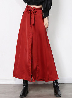Red High Waisted A Line Maxi Skirt