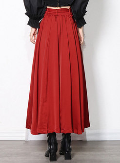Red High Waisted A Line Maxi Skirt