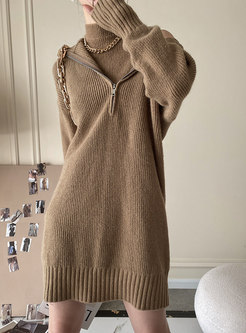 Long Sleeve Ribbed Mini Sweater Dress & Knit Vest