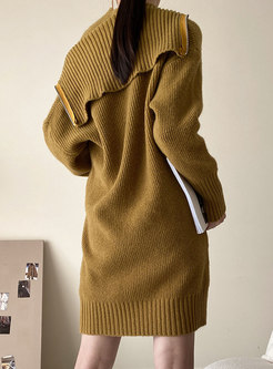 Long Sleeve Ribbed Mini Sweater Dress & Knit Vest