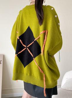 Plus Size Fringe Plaid Pullover Sweater